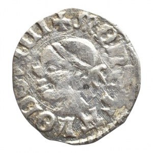 Ludvík z Anjou 1342-1382, denár Huszár 548, hlava Saracéna, kříž na koruně