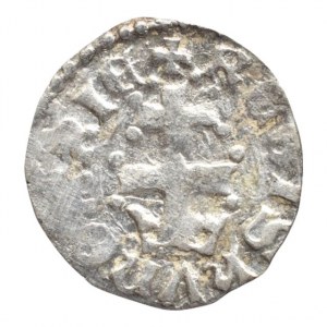 Ludvík z Anjou 1342-1382, denár Huszár 548, hlava Saracéna, kříž na koruně