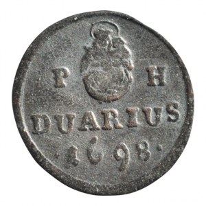 Leopold I. 1657-1705, duarius 1698 KB (1/2 krejcar), tmavá patina