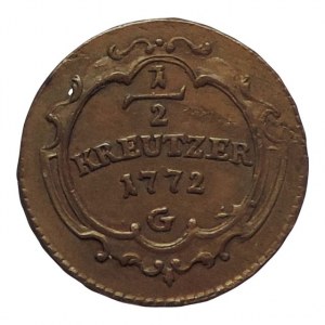 Josef II. 1780-1790, Cu 1/2 krejcar 1772 G patina