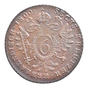 František II. 1792-1835, Cu 6 krejcar 1800 B, pěkná patina, sbírkový