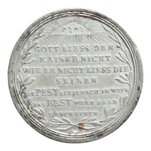 Karel VI. 1711-1740, RU - medaile na konec moru ve Vídni 1714, městské hradby /7řád.nápis, boží oko, Sn, 44mm Monten.1436, škr., pod městem Kupferstift