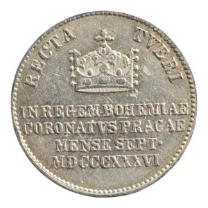 Ferdinand V. 1835-1848, větší žeton na korunovaci v Praze 1836, Ag 5.48g, 20.5 mm, zc.nep.rysky, nep.hr.