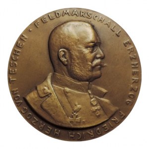 FJI 1848-1916, Bz medaile 55mm r. 1914 polní maršál Friedrich Erzherzog von Teschen sign. H. Scholz