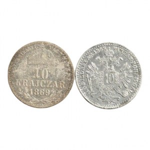FJI 1848-1916, 10 krejcar 1868 b.z., 1869 KB, patina, 2 ks