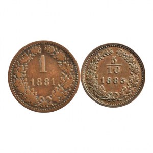 FJI 1848-1916, 1 krejcar 1881 b.z., 5/10 krejcar 1885, 2 ks