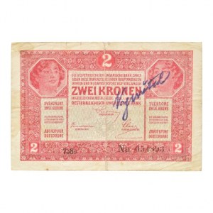 Rakousko-Uhersko, 2 K 1917, série 7327 018628, chybotisk GENENAL, podepsaná