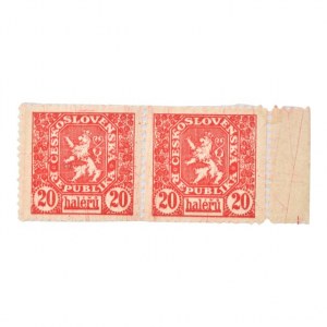 ČSR 1918-1939, kolek 20 hal. 1919 k označení prvních československých bankovek, zoubkované, nelepené, 2 ks, RR