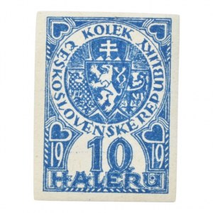 ČSR 1918-1939, kolek 10 hal. 1919 k označení prvních československých bankovek, stříhaný, nelepený, RR