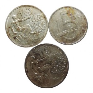ČSR 1918-1939, 10 Kč 1931, 1932, 5 Kč 1929, 3ks