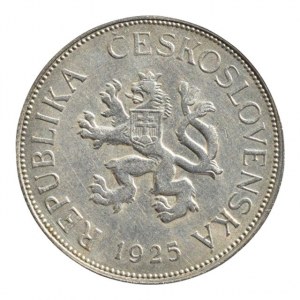 ČSR 1918-1939, 5 Kč 1925, nep.rysky