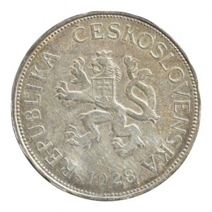 ČSR 1918-1939, 5 Kč 1928, var.B, velká vlnovka