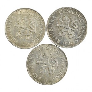 ČSR 1918-1939, 5 Kč 1928, 1929, 1930, 3 ks