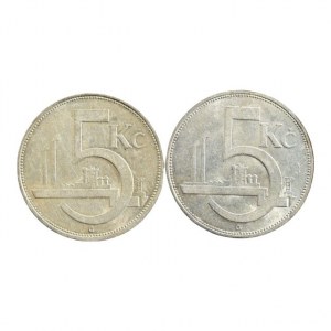 ČSR 1918-1939, 5 Kč 1928, 1929, vlas.rysky, 2 ks