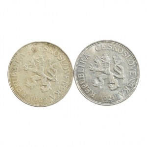 ČSR 1918-1939, 5 Kč 1928, 1929, vlas.rysky, 2 ks