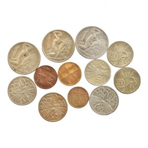 ČSR 1918-1939, 1 Kč 1929, 30, 37, 50 hal. 1921, 22, 31, 20 hal. 1926, 27, 28, 10 hal. 1932, 1938, 5 hal. 1931, 12 ks