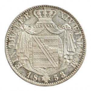 Sasko-Albertinische Linie, Fridrich August II. 1836-1854, tolar 1853 F, Dav.878, ASK 101, patina, sbírkový