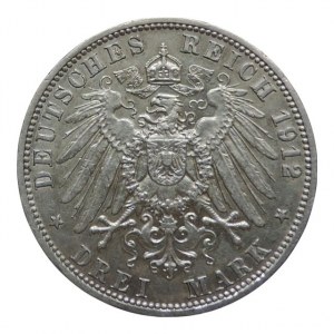Prusko, Vilém II. 1888-1918, 3 Marka 1912 A, nep.zásek na hraně