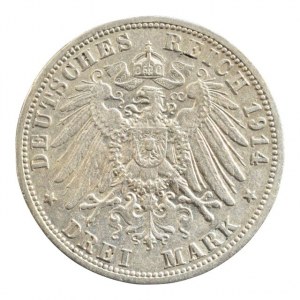 Prusko, Vilém II. 1888-1918, 3 marka 1914 A - císař v uniformě, dr.hr., nep.rysky