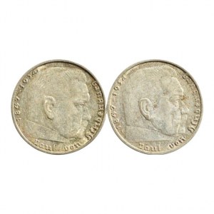 NĚMECKO III. ŘÍŠE, 2 Marka 1937 A, 1937 E Hindenburg, svastika, 2ks