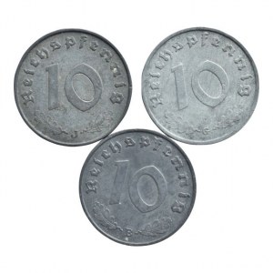NĚMECKO III. ŘÍŠE, 10 pfennig 1941, B, G, J , 3 ksw