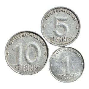 Německo - NDR, 10 pfennig 1948 A, 5 pfennig 1953 A, 1 pfennig 1952 A, 3 ks