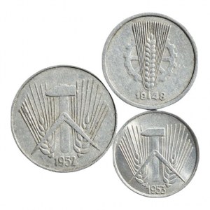 Německo - NDR, 10 pfennig 1948 A, 5 pfennig 1953 A, 1 pfennig 1952 A, 3 ks