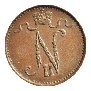 Finsko pod Ruskem, Mikuláš II. 1894 - 1917, 1 penni 1905, korunovaný monogram, KM# 13