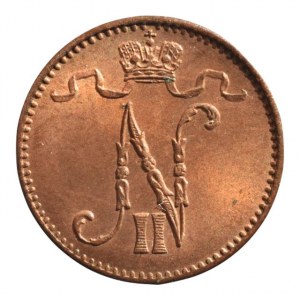 Finsko pod Ruskem, Mikuláš II. 1894 - 1917, 1 penni 1914, korunovaný monogram, KM# 13