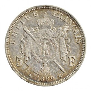 Francie, Napoleon III. 1852 - 1871, 5 Frank 1869 A, Paříž, KM.799.1, patina