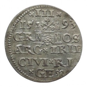 Polsko, Zikmund III. Vasa 1587-1632, III groš 1593 Riga, Kopicki 8189