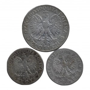 Polsko 1918-1939, 5 złotých 1933, 2 złoté 1933, 1934, 3 ks