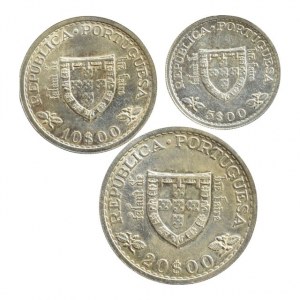 Portugalsko, 20 escudos 1960, 10 escudos 1960, 5 escudos 1960, Princ Jindřich Mořeplavec, vše Ag, 3 ks