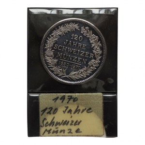 Švýcarsko, AR medaile 999/1000 ke 120. výročí švýcarské mince 1850-1970, 30,0g/39mm č. 0177