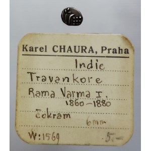 Indie, Travankore, Rama Varma I. 1860-1880, Ag čokram 6mm, Chaurův podložní štítek