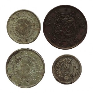 Japonsko, Meidži 1868-1912, 20 sen + 10 sen + 5 sen (vše Ag) + 1/2 sen, 4ks