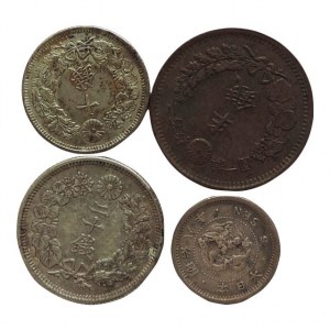 Japonsko, Meidži 1868-1912, 20 sen + 10 sen + 5 sen (vše Ag) + 1/2 sen, 4ks