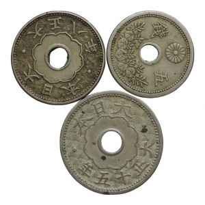 Japonsko, Taisho 1912-1926, 10 sen, 5 sen větší a malý typ CuNi, 3ks