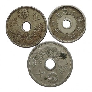 Japonsko, Taisho 1912-1926, 10 sen, 5 sen větší a malý typ CuNi, 3ks