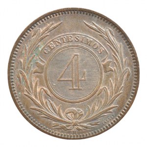 Uruguay, 4 centesimos 1869, dr.hr.