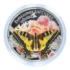 Andora, 5 diners 2013, Exotičtí motýli, mince nese 3D motýla posazeného na květině, Ag925, 25g, kapsle