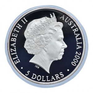 Austrálie, 5 dolar 2000 OH Sydney - Ještěrka, Ag999, 31.635g, poškozená kapsle