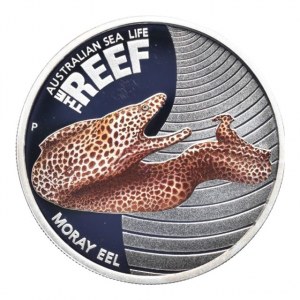 Austrálie, 50 cent 2010 Australian Sea Life - Moray Eel/Úhoř mořský, Ag999, 15.573g, čtvercová kapsle