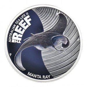 Austrálie, 50 cent 2012 Australian Sea Life II - Manta Ray / Rejnok, Ag999, 15.573g, čtvercová kapsle