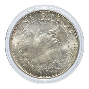 Bahamy, 1 dolar 1969, mušle, Ag800, 18.14g, kapsle