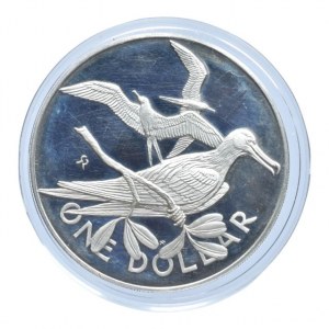 Britské Panenské Ostrovy, 1 dolar 1974, pták, Ag925, 25.7g, kapsle
