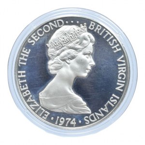 Britské Panenské Ostrovy, 1 dolar 1974, pták, Ag925, 25.7g, kapsle