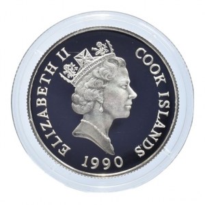 Cook Island, 10 dolar 1990, Slon Africký, Ag925, 10g, kapsle