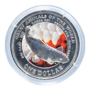 Fiji, 1 dolar 2009, Koi kapr, barevná mince, kapsle