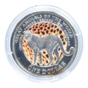 Fiji, 1 dolar 2009 Gepard, barevná mince, kapsle